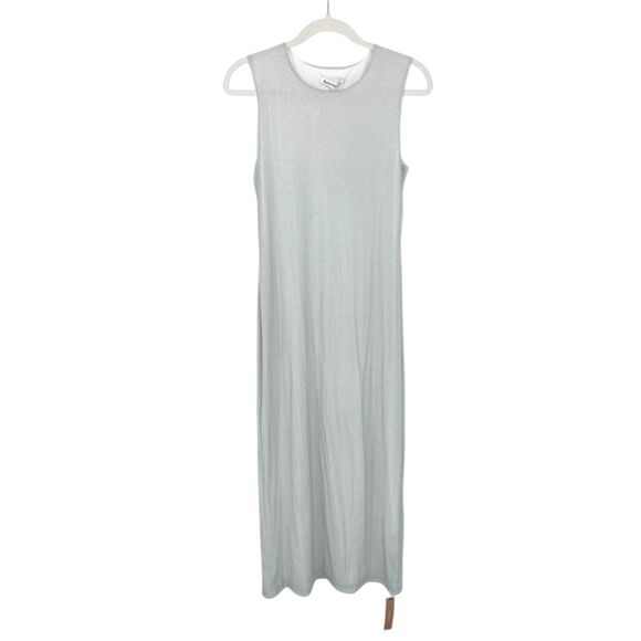 NWT Reformation Maevry Knit Midi Dress in Silver Sparkle Shift Lined Small - Picture 3 of 8
